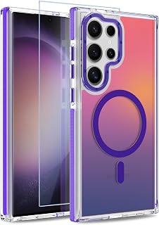 Magnetic Case Fit for Samsung Galaxy S23 Ultra, Fluorescent, Purple | [Compatible with Magsafe] [Cute Fashion Design] [1 Screen Protector] Slim Translucent Matte Phone Case for S23 Ultra 6.8"