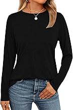WNEEDU T-Shirt Femmes à Manches Longues Hauts Tunique Légère à Col Rond Tunique Chemise Décontractée à Plis