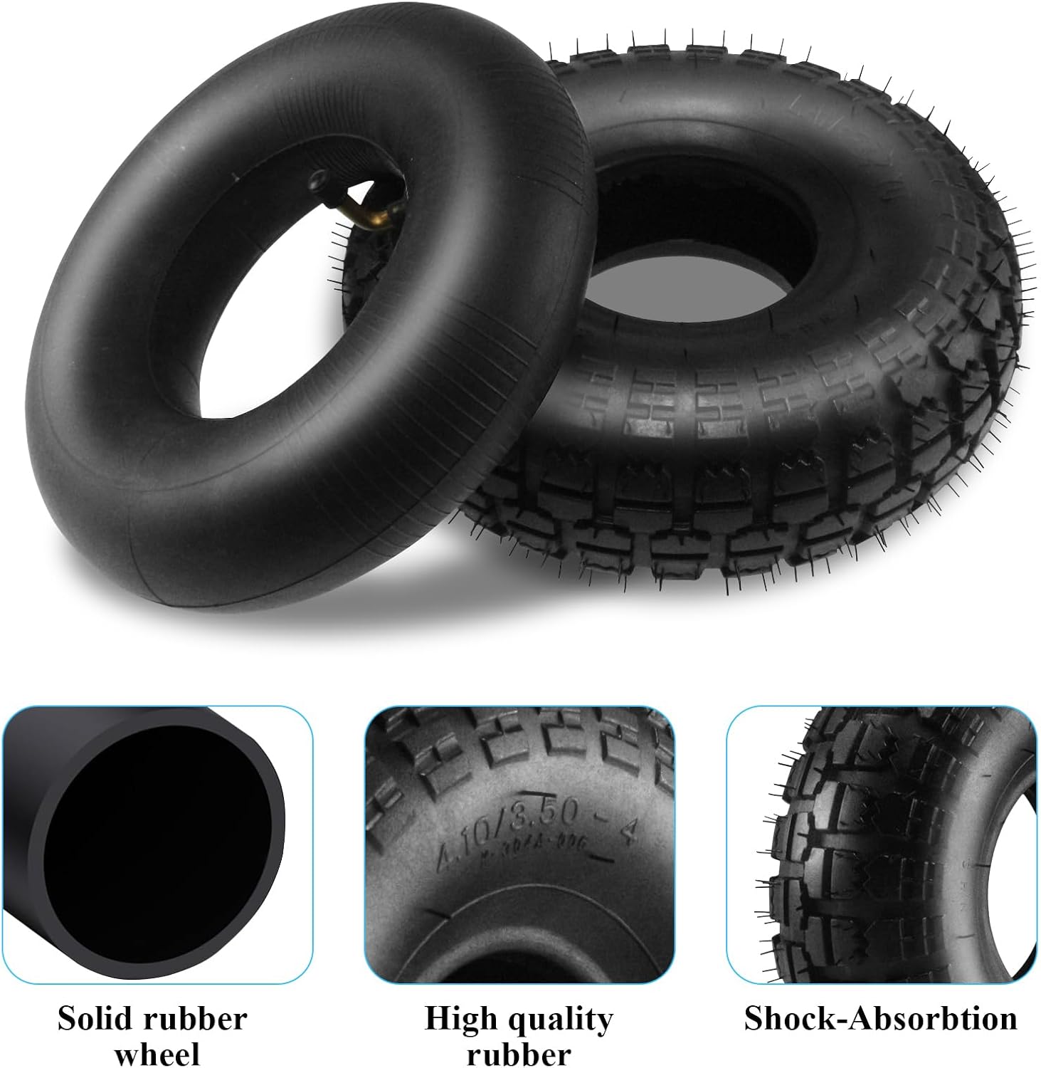 4.10/3.50-4 Tire Inner+Outer Tube Tube TR87 Bent Valve Inner Tube Compatible with Hand Trucks Trailers Lawn Mower 4-Wheel Garden Carts Trailers Snowblower Compressor Go kart
