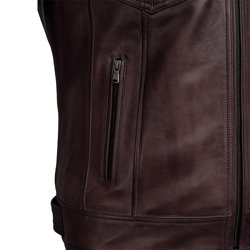 Giacca in pelle da uomo Cafe Racer stile moto tinta unita Slim Fit giacca in pelle marrone moto motociclista Cafe Racer