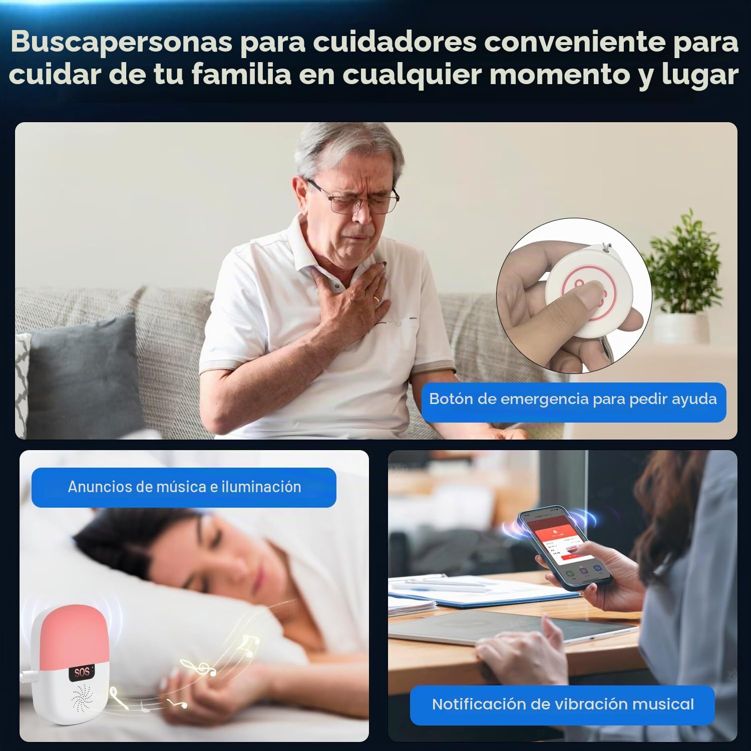 Shinmax Boton Emergencia Ancianos Tuya WiFi Smart App Avisador Personas Mayores Boton Llamada Emergencia Adecuado para Ancianos Enfermos Discapacitados Niños (2 Botón + 1 Receptor)