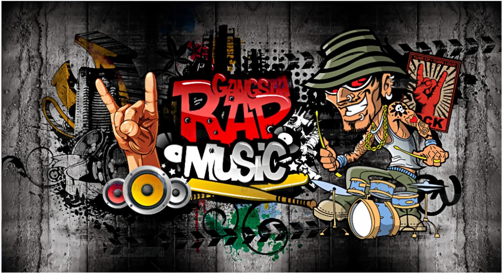 Carta da parati retrò nostalgico hip-hop rock musica bar KTV pittura decorativa caffetteria ristorante murale, 3D, 250x175cm