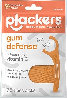 Plackers Plackers Gum Defense Floss Picks with Vitamin C, Energizing Tangerine Flavor, GentleFloss, 75 Count