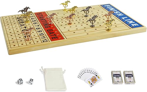 Grhonior Finish LINE - Juego de mesa de carreras de caballos equipado con 11 tablero de ajedrez de pino grueso de caballos de metal de lujo, incluye