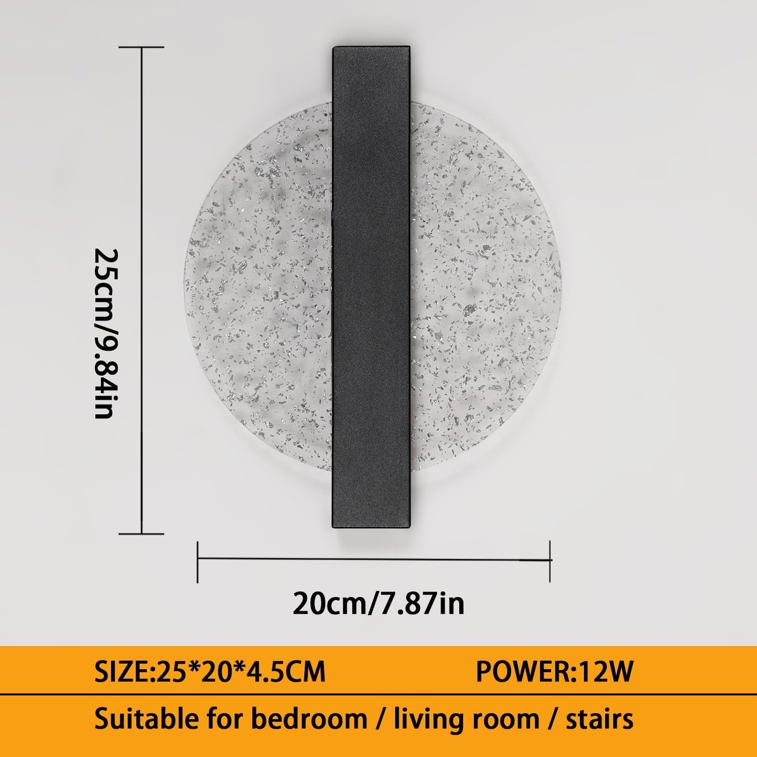 Comely Applique da Parete Interno LED, Nero 12W 1500LM Design Creativo Rotondato Lampada da Parete Moderno, Lampada Muro LED Interno per Camera da Letto Soggiorno Corridoio Scale,Bianco Caldo 3000K