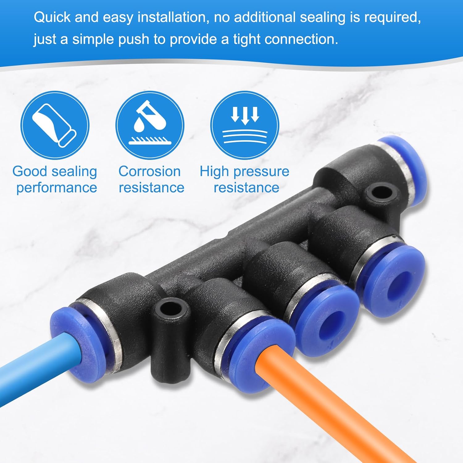 HARFINGTON 20pcs Inline Manifold Union Fitting 6mm(15/64") OD 5 Ways Plastic Pneumatic Push to Connect Tube Fittings Push Lock Quick Release Connectors