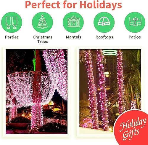 Miniatura 6 de LAMPHOME Mini luces decorativas de Navidad de 66 pies, 200 luces LED de alambre transparente con forma de hada estrellada, 11 modos de iluminación,