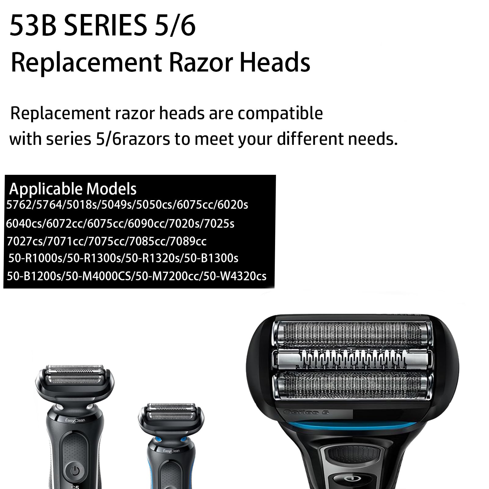 Elektrischer Rasierkopf für Braun S5/6 Scherkopf,53B Kompatibel Mit Braun Series 5 Scherkopf,Series 5 Elektrorasierkopf Ersatzteil geeignet，Ersatzklingen Folienkopf Zubehör für Rasierapparate (53B)