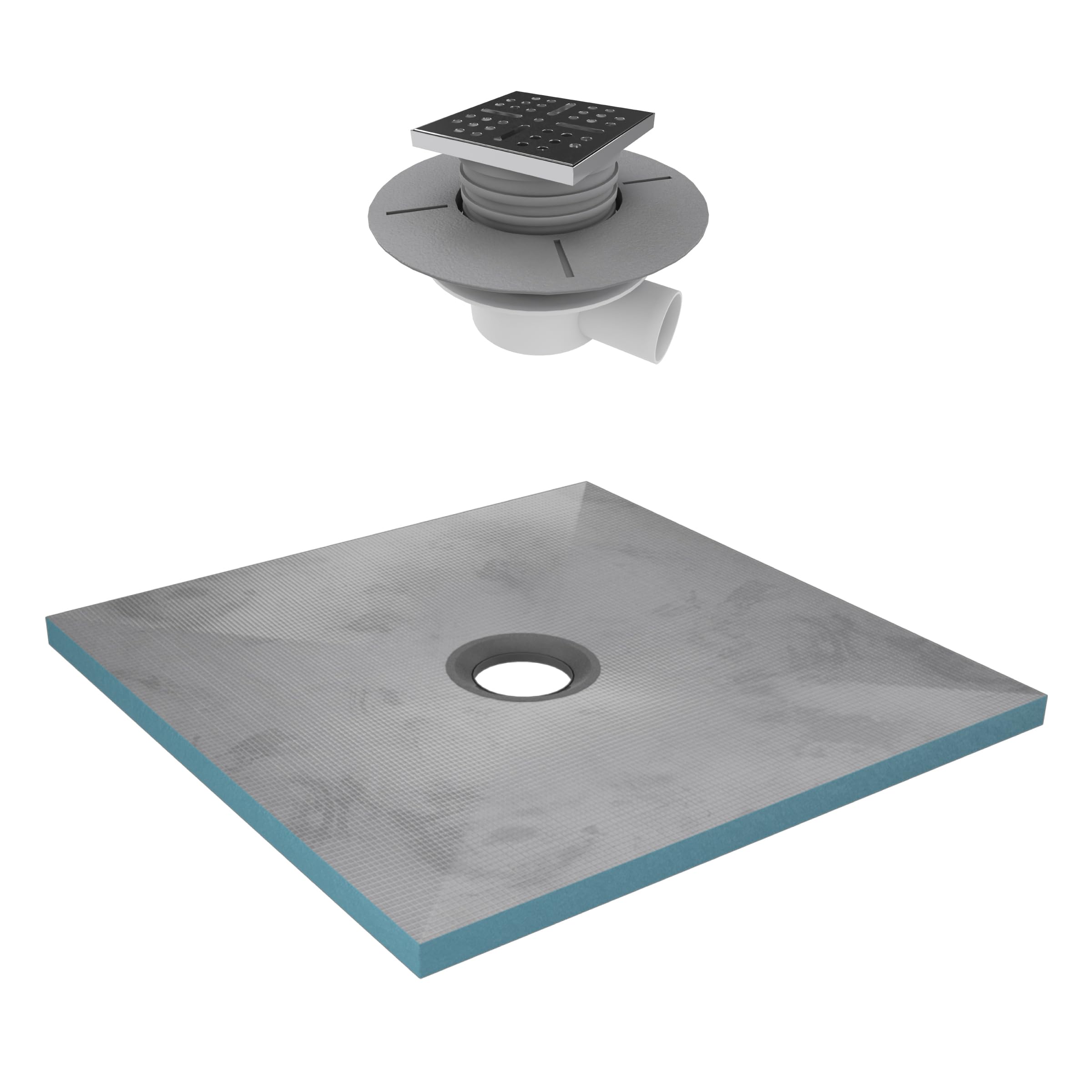 Receveur de Douche à Carreler 90x90 cm avec Bondes à Sortie Horizontale - Grille Inox