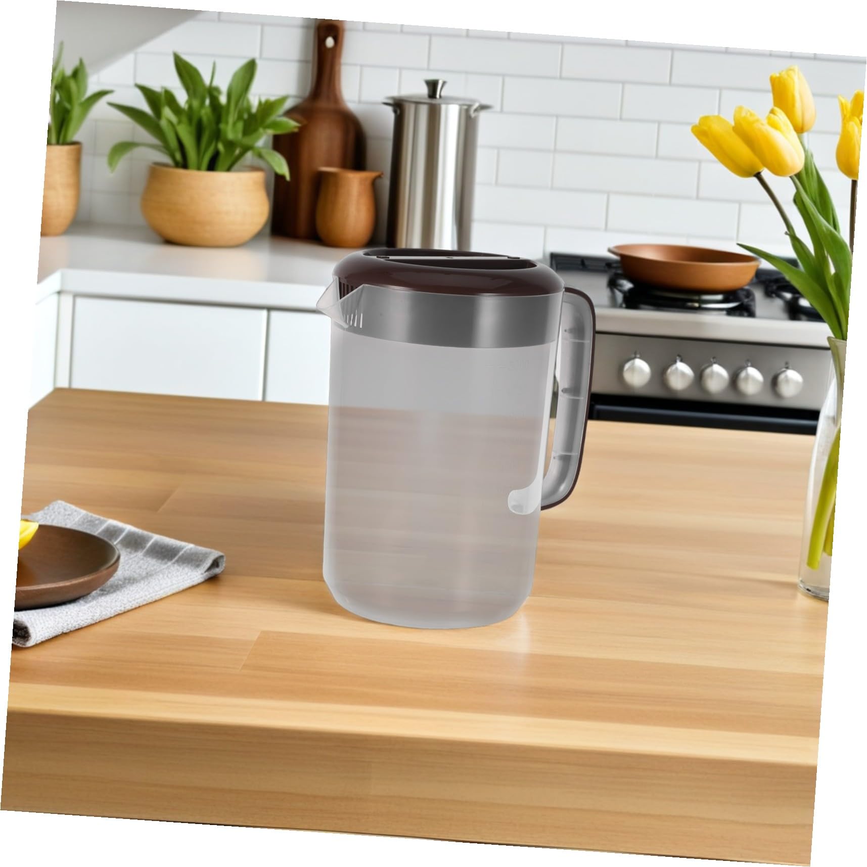 PRETYZOOM Jarra de Agua Grande con Tapa y Asa Jarra con Escala para Bebidas Frías y Calientes Resistente Material PP Reforzado para Cocina y Nevera