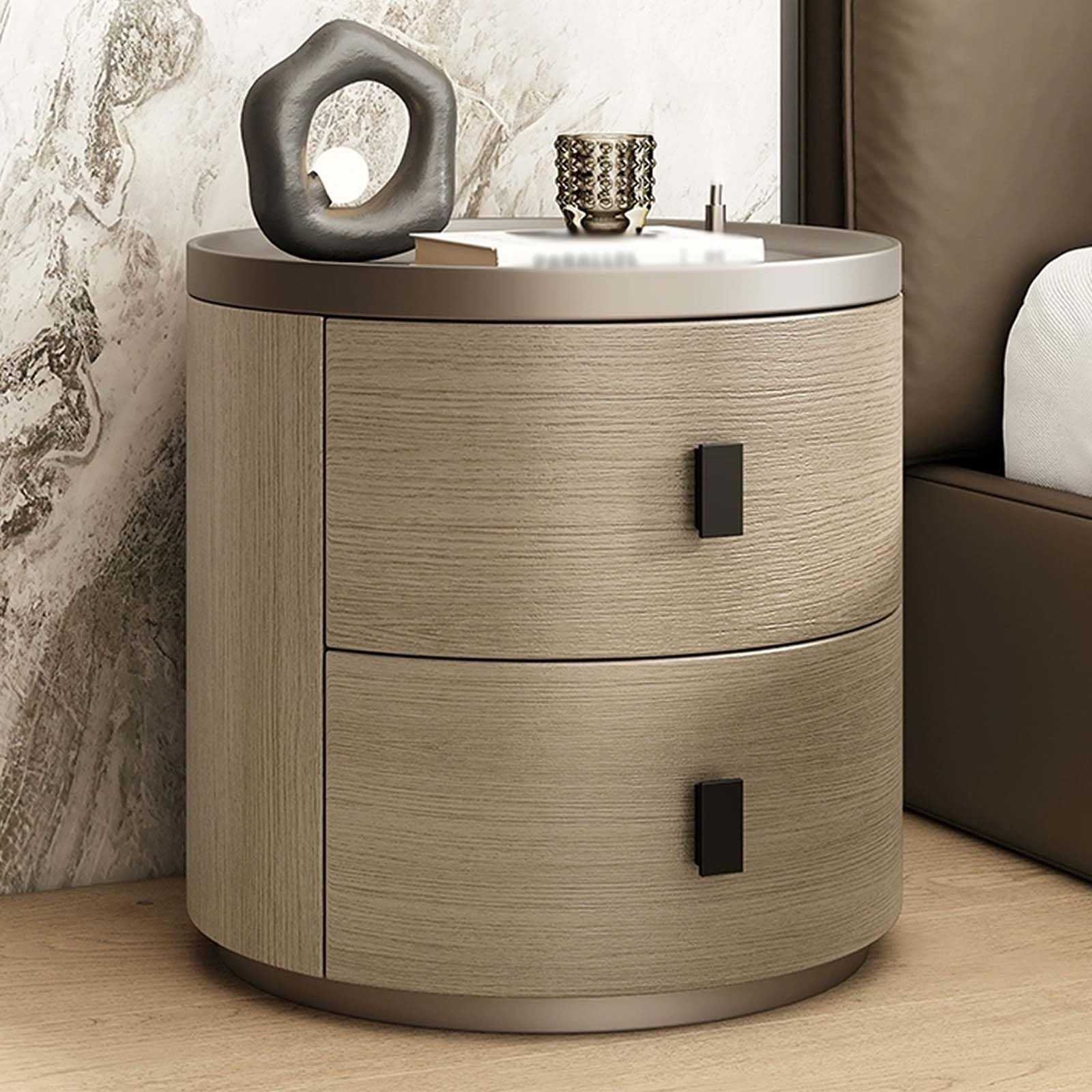 Comodino Rotondo, Moderno e Minimalista Comodini con 2 Cassetti | Tavolini Laterali Impermeabili per Camera da Letto, Soggiorno, Studio