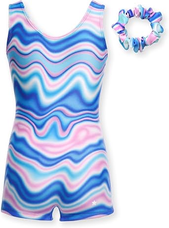 Destira Sugar Swirl Gymnastics Unitards for Girls, Blue and Pink