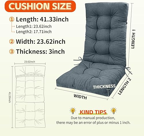 Miniatura 5 de RULAER Adirondack & - Cojín para silla mecedora para muebles de interiorexterior, cojines duraderos para silla de patio con cojines antideslizantes