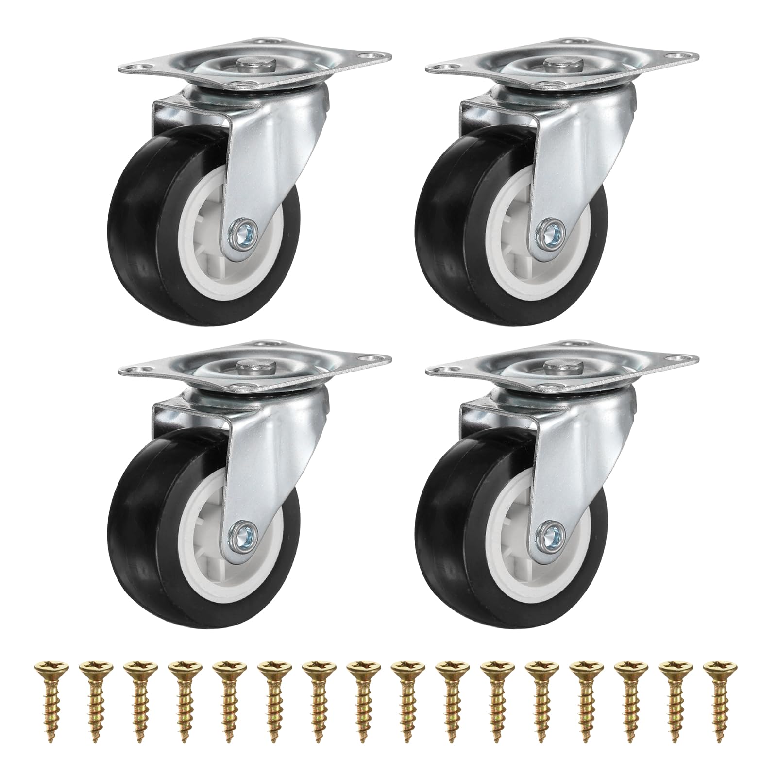 PATIKIL 2 Inch Caster Wheels, PVC Silent 360 Degree Swivel Plate Castors for Furniture Drawers Storage Bins DIY Project - 4pcs (Black)