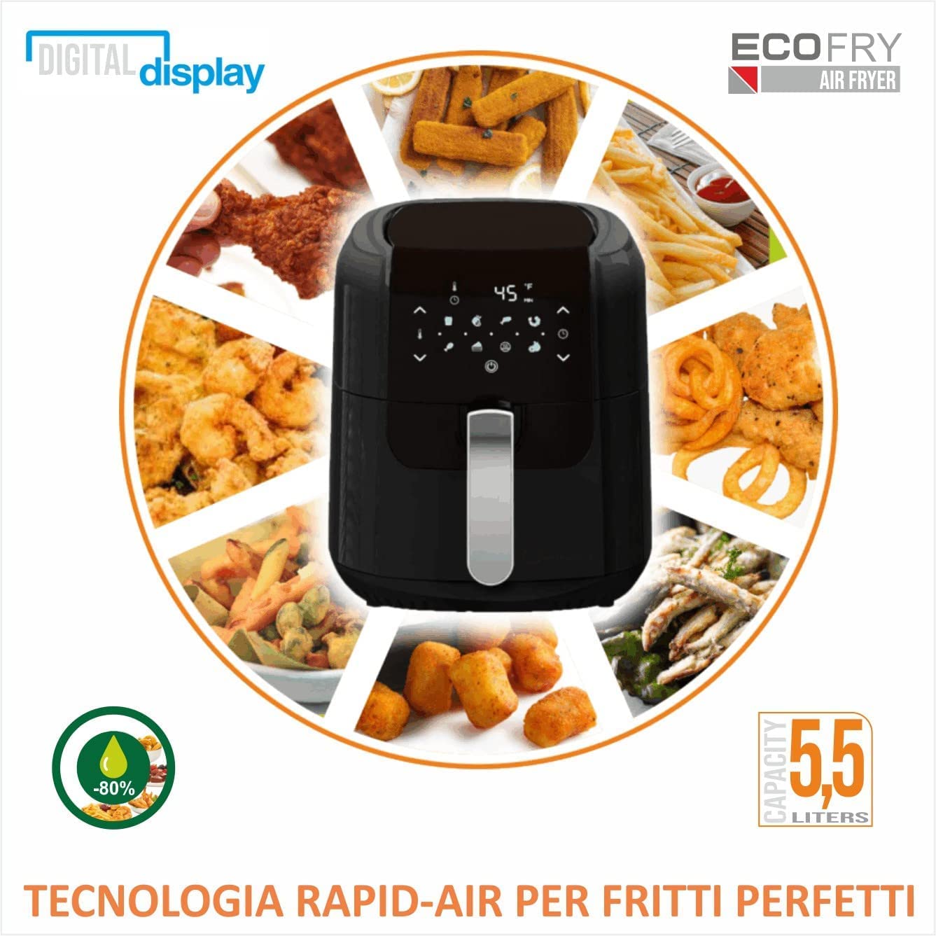 Friggitrice Ad Aria Innsky 6L - Touch Screen, 1500W, 8 Programmi - Foto 3