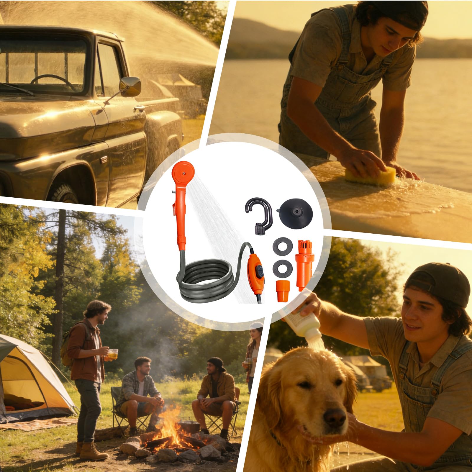 Doccia portatile da campeggio, doccia da campeggio, 12 V, presa accendisigari da 12 V, per esterni, portatile, con pompa a immersione, doccia esterna con soffione per auto, roulotte, camper, caravan
