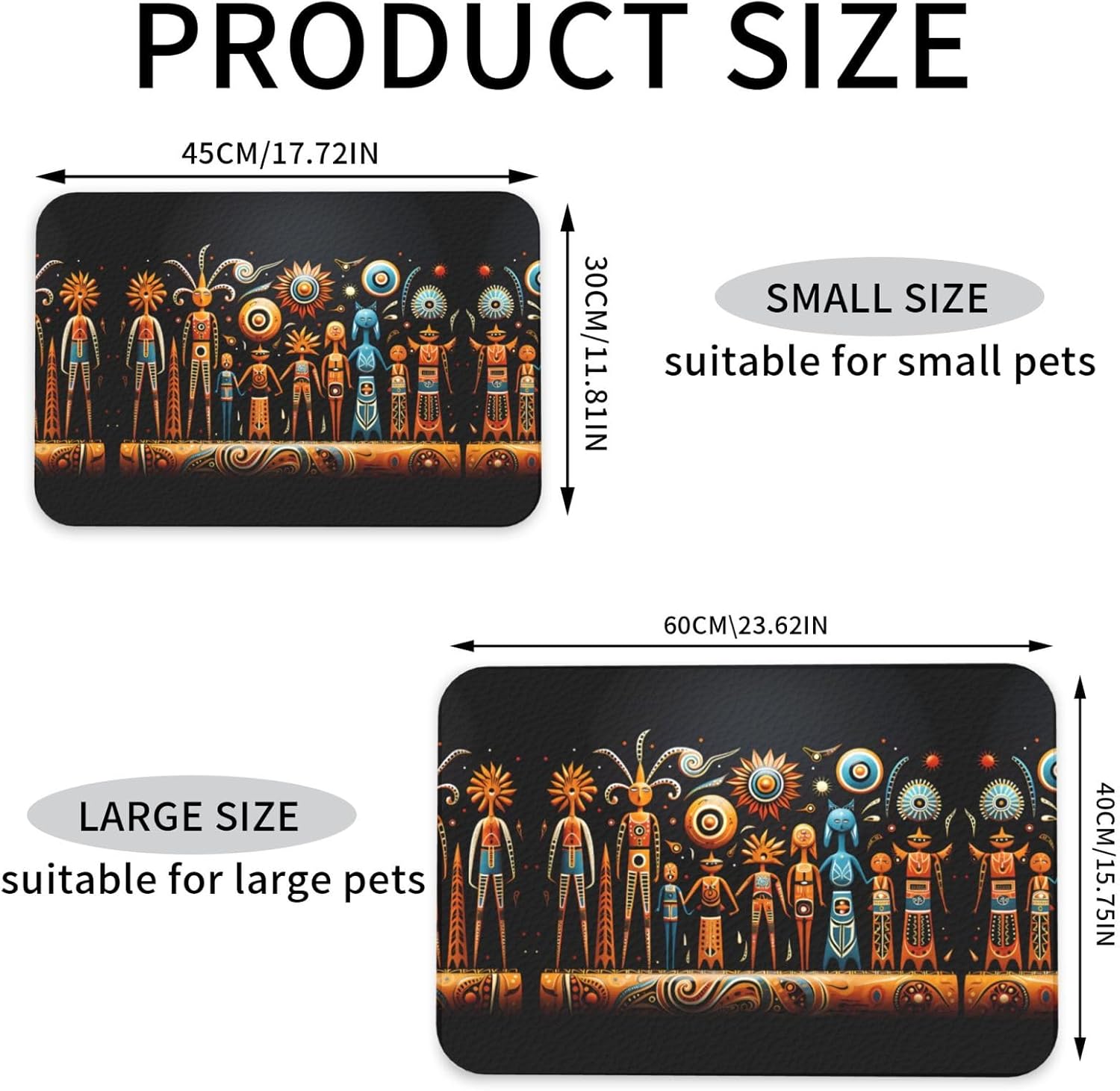 40x60cm Pet Absorbent Feeding Mat - Primitive Totem Print Leather Non-Slip Placemat, for Dog Cat Food and Water Bowl Pads