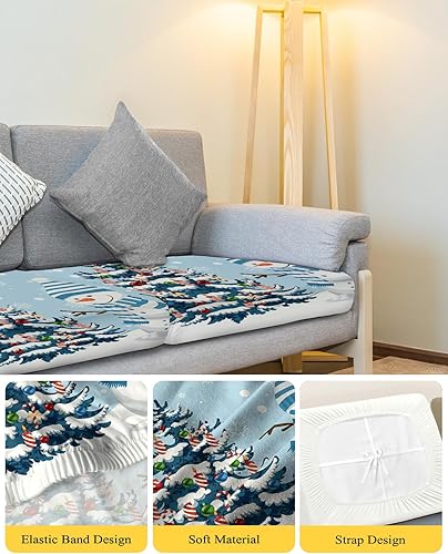 Miniatura 4 de Fundas de cojín para sofá, diseño de muñeco de nieve, color azul claro, funda elástica para sofá con parte inferior elástica, diseño de árbol de