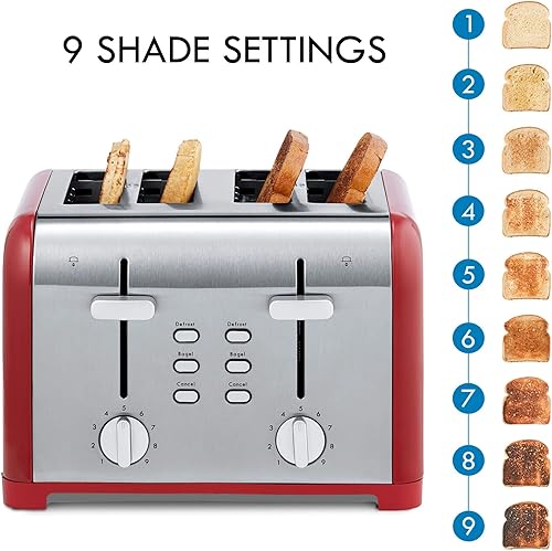 Miniatura 4 de Kenmore 40604 Tostadora de 4 rebanadas con controles dobles en rojo