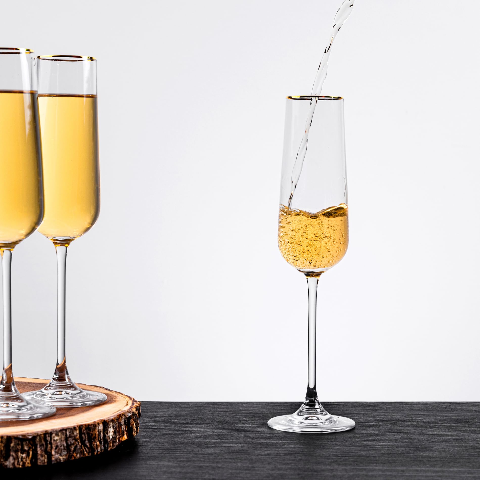 CRYSTAL LUXE Juego de 4 copas de champán doradas, copas de champán sopladas a mano, copas de champán de cristal, regalos para bodas, aniversarios, mujeres, hombres, cumpleaños