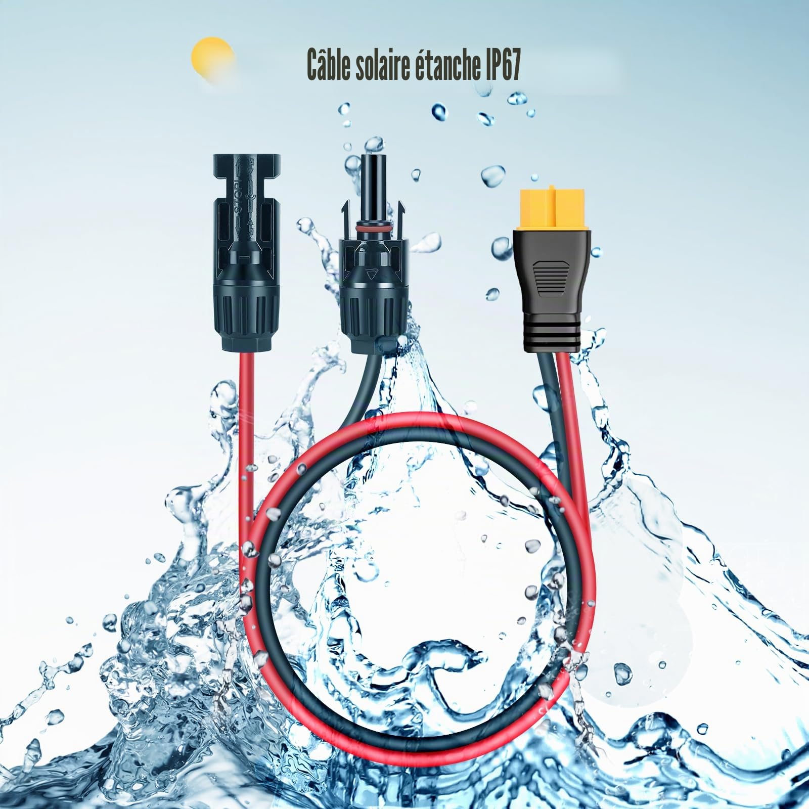 Thlevel Câble Adaptateur Compatible avec XT60 Solaire Panneau Charge Connecteur 12AWG 300CM pour Portables Générateurs Solaires