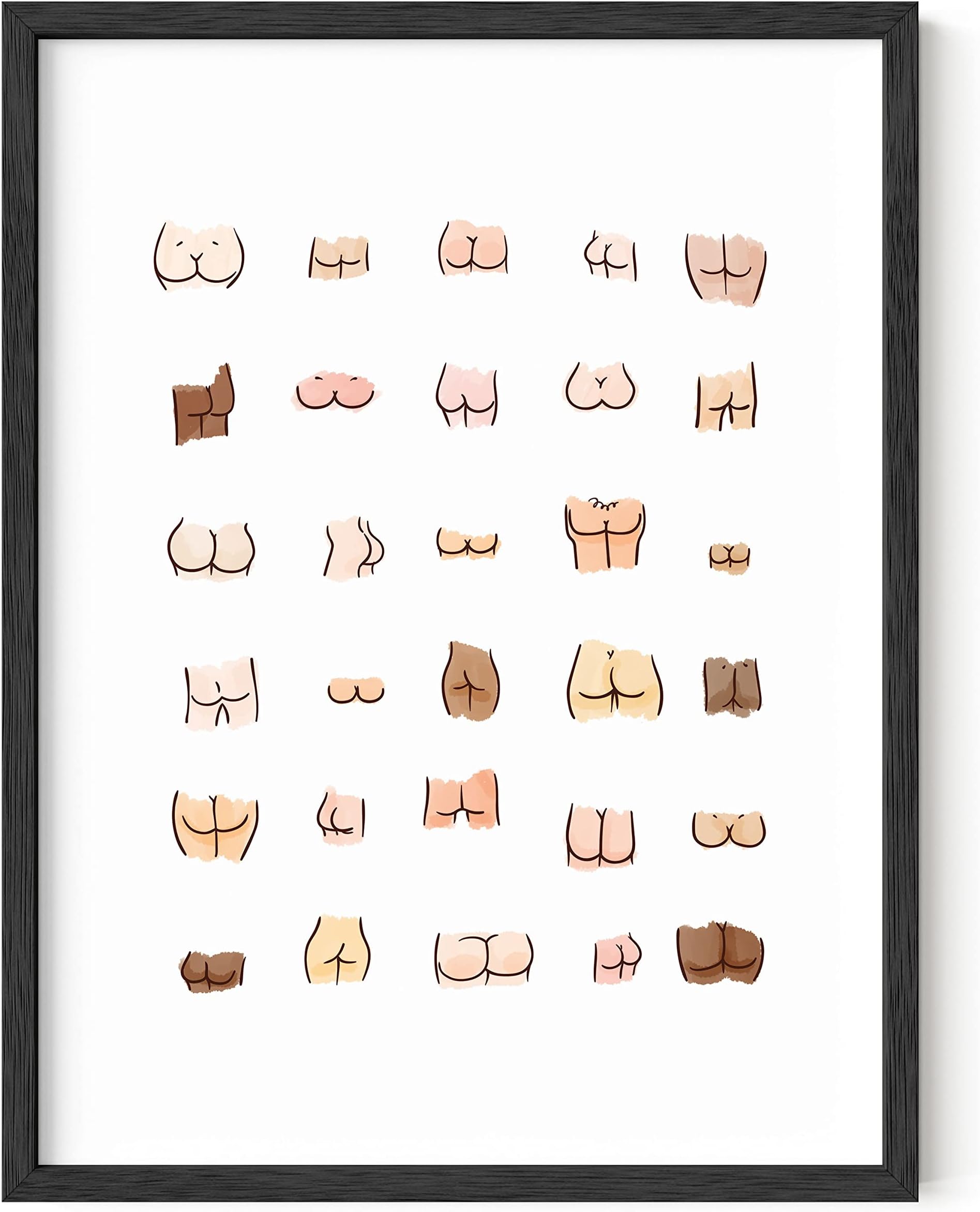 Funny Butts Collage Cute Bathroom Decor Art Print Sign Wall Art Poster | 12" x 16" UNFRAMED