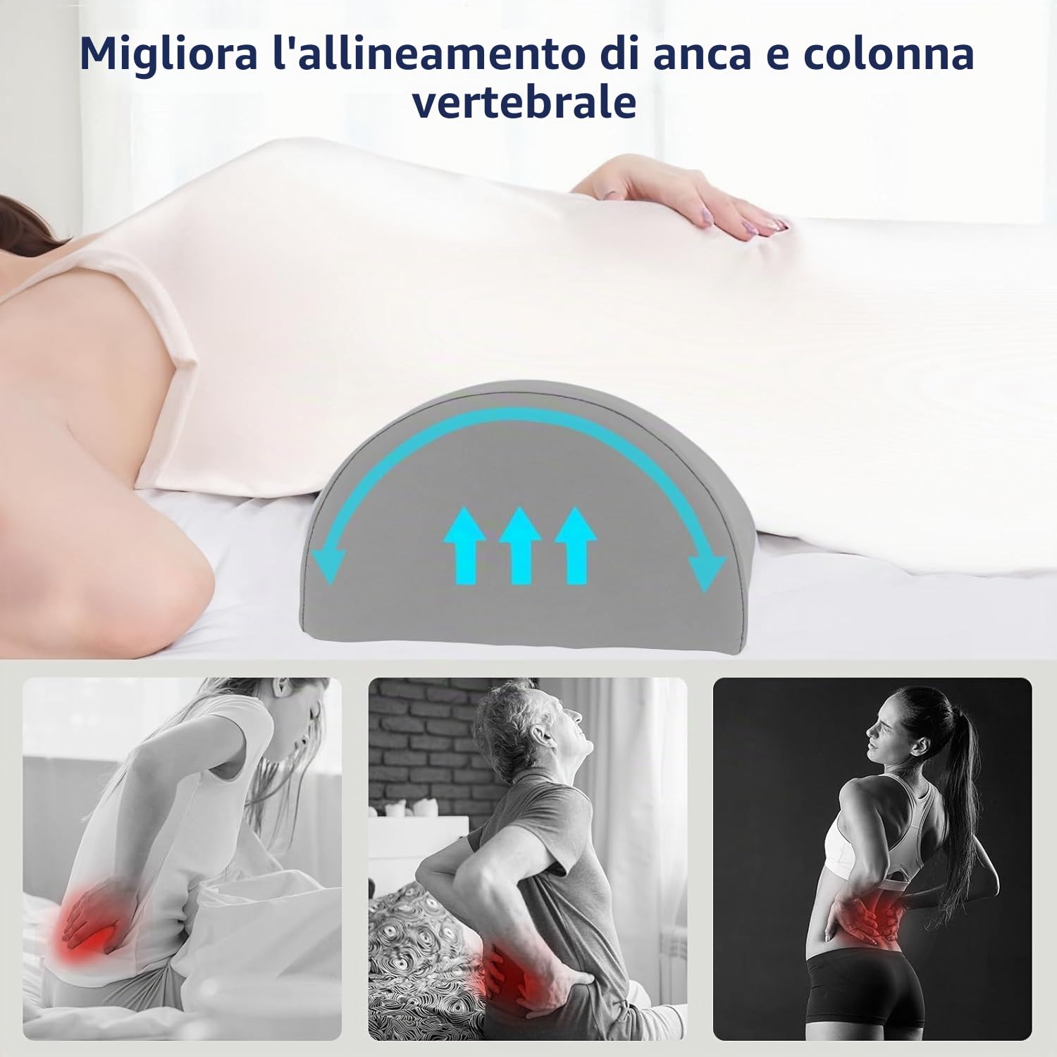 Cuscino in Memory Foam a Mezzaluna per Gambe e Schiena | Per Ginocchia, Collo e Zona Lombare, Ideale per Chi Dorme sul Fianco e sulla Schiena