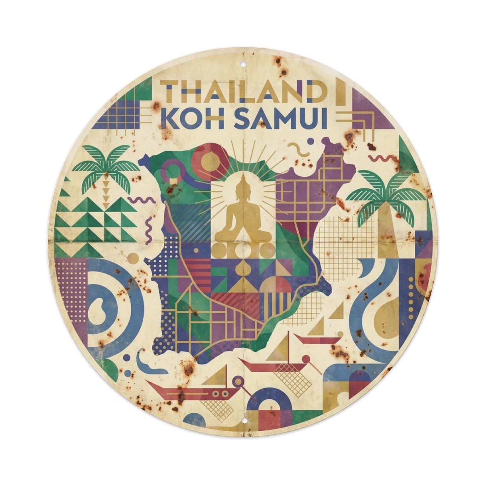 Koh Samui Thailand Lagoon Travel Retro Geometry Metal Tin Sign