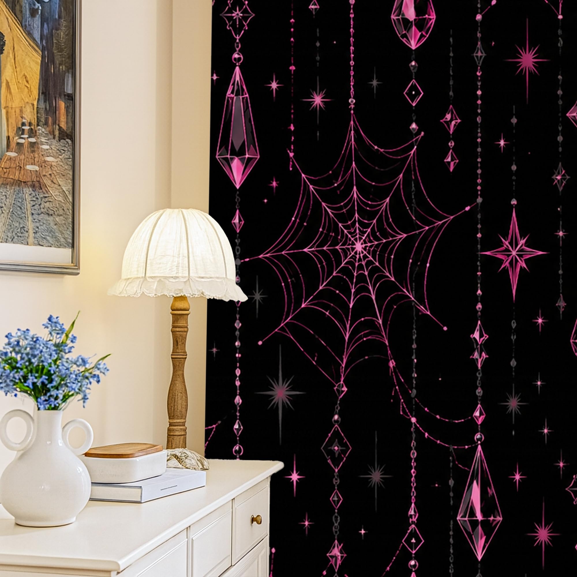 Rideaux occultants toile d'araignée noire 132x213 cm