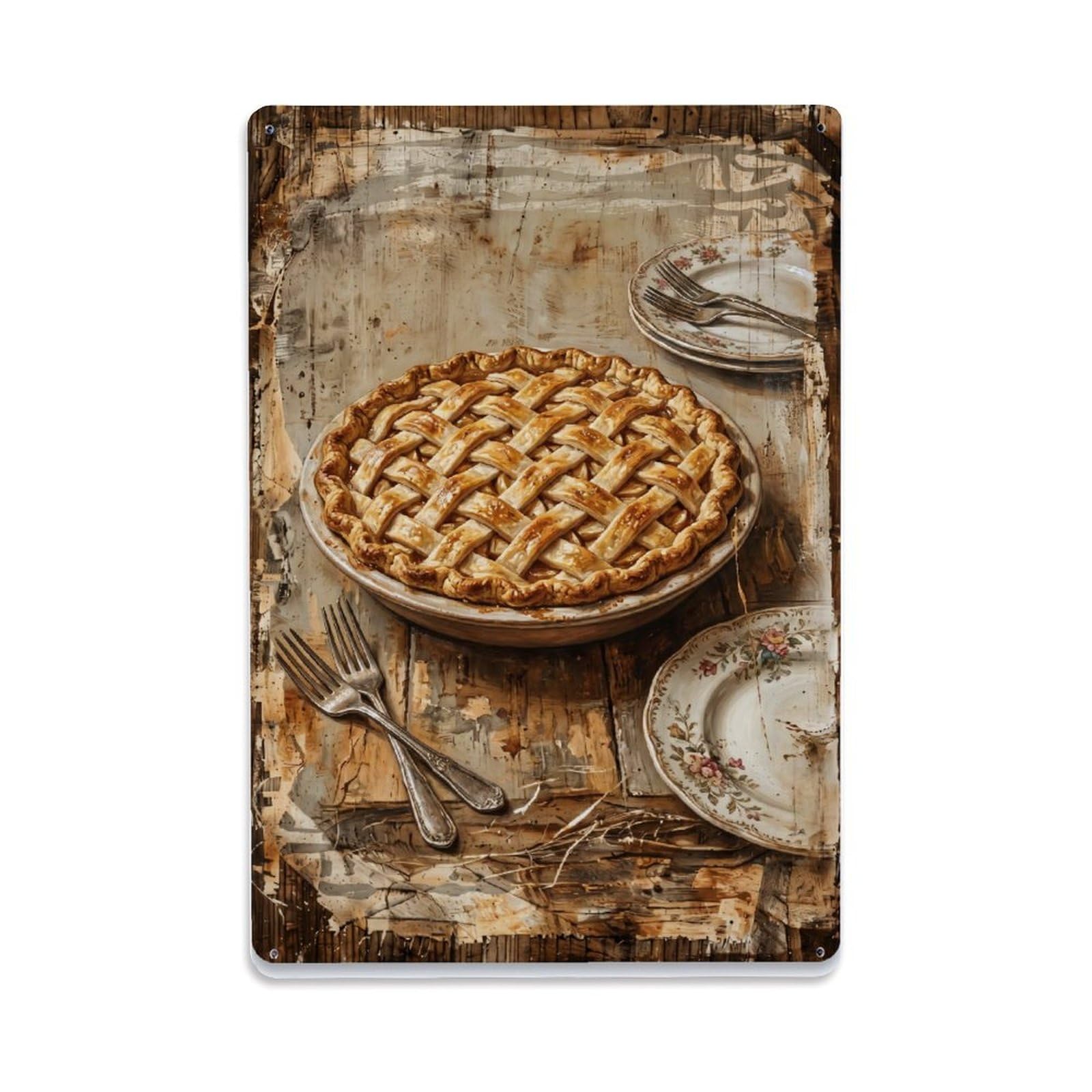 Fqnyr Style Country Dining Table Pie Dessert Countryside Home Metal Tin Sign Plaque Wall Decor For Cafe, Club Bar, Office, Home Garden Metal Poster 8X12inch