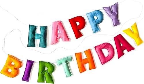 Cartel de feliz cumpleaños preencordado  Guirnalda de bolas de fieltro  Guirnalda de feliz cumpleaños, decoraciones de cumpleaños arcoíris, letrero