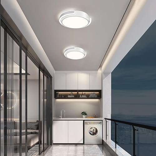 Miniatura 6 de ONESMING Lámpara de techo LED moderna, lámpara de techo blanca empotrada, lámpara de techo redonda minimalista de metal para pasillo, entrada,