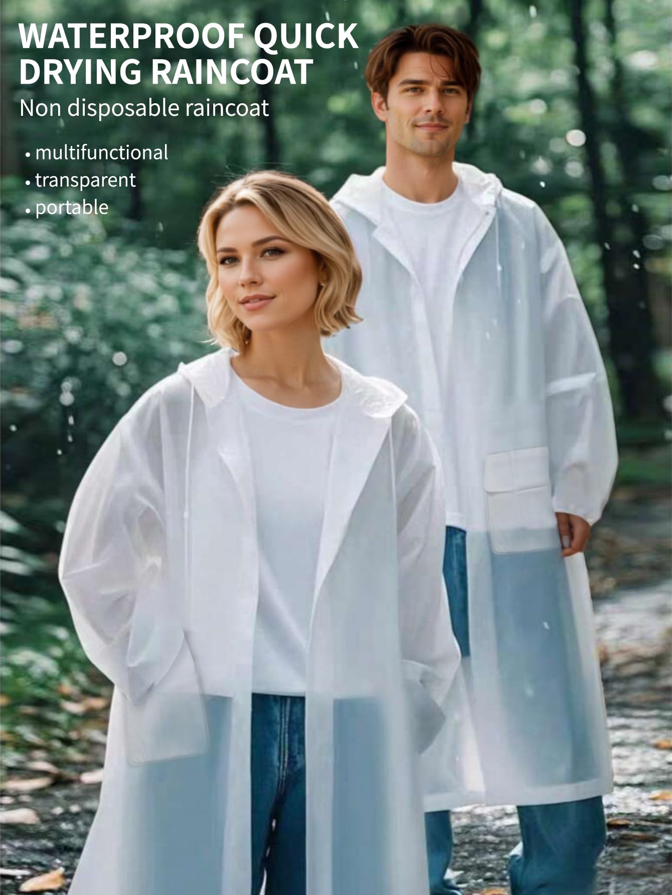 Besshopie EVA-Regenmantel, wasserdicht, wiederverwendbar, Unisex, für Herren und Damen, lang, transparent
