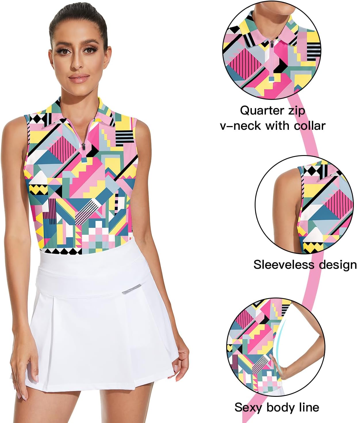 Soneven Women's Sleeveless Golf Top Floral Athletic Golf Wear Moisture Wicking Sleeveless Polo Quick Dry - Image 3