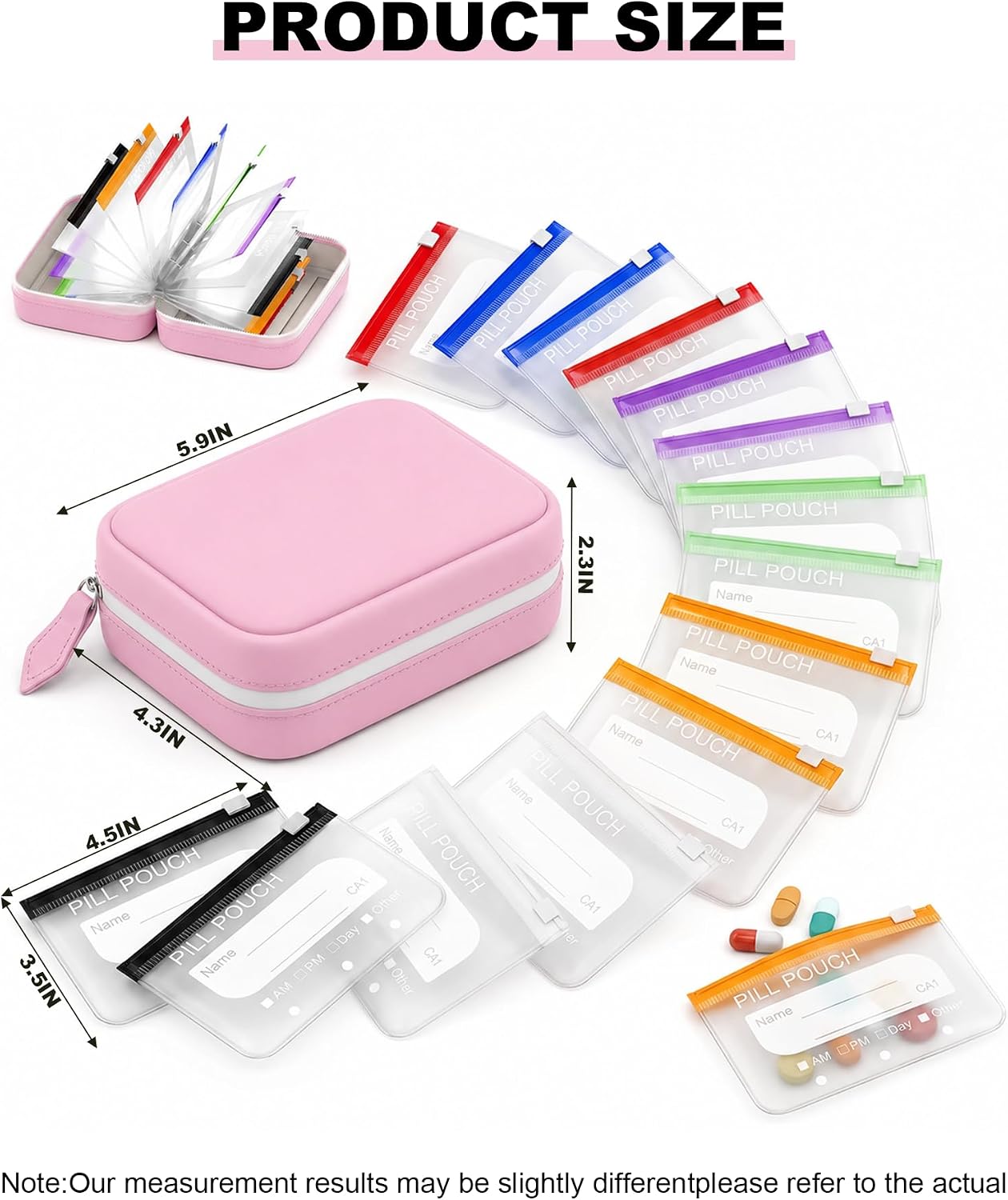 Waterproof Pill Pouch Set,Waterproof Pill Organizer Set with 14 Color Coded Medicine Pouches,Reusable Large Medicine Organizer for Travel,7 Day Portable Medicine Pill Case (Pink) image 2