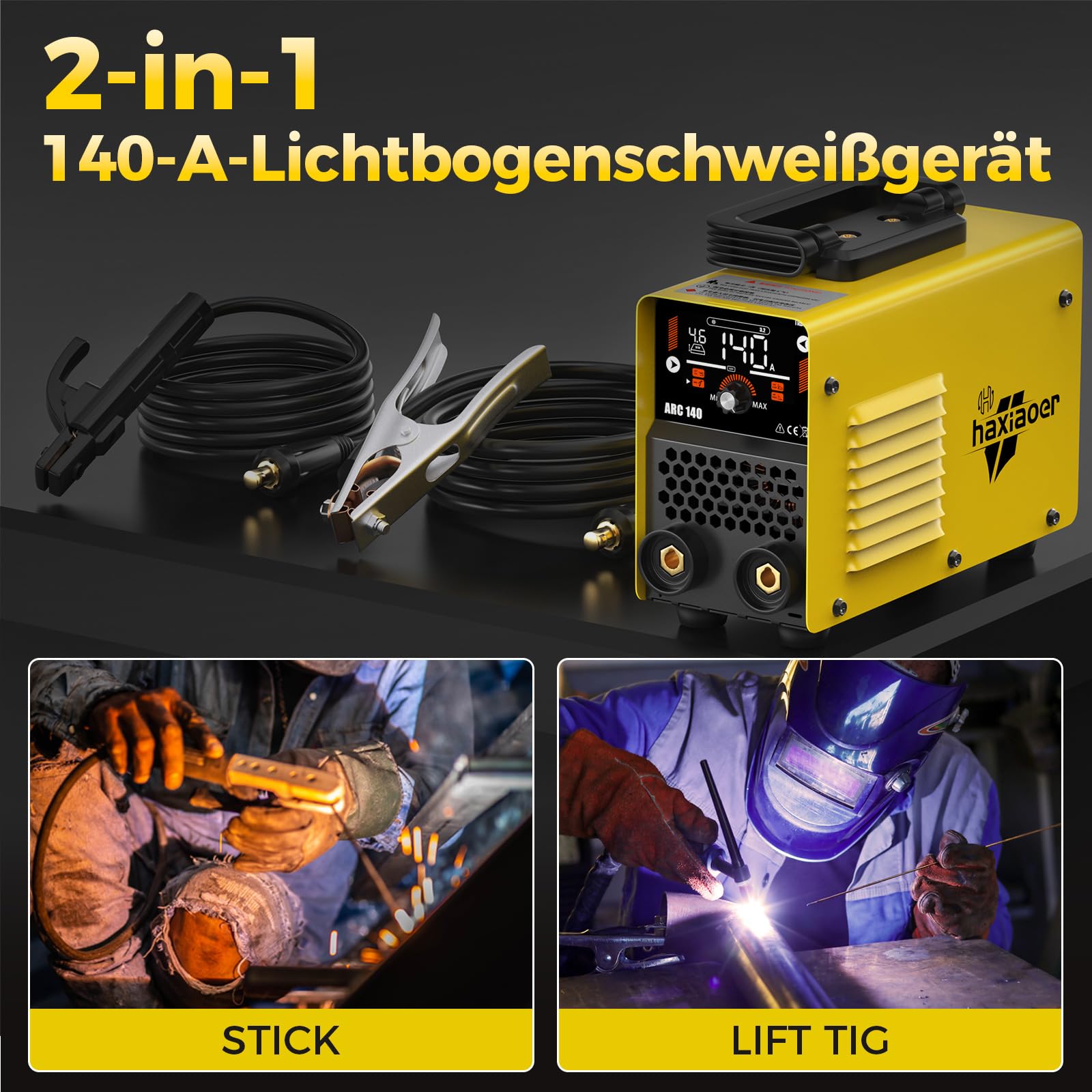 haxiaoer ARC140 Elektroden Schweißgerät – 140 A 230V IGBT DC Inverter Schweißgerät mit Lift TIG, LED-Anzeige, Anti-Stick, Hot Start, ARC Force, 10 Rods