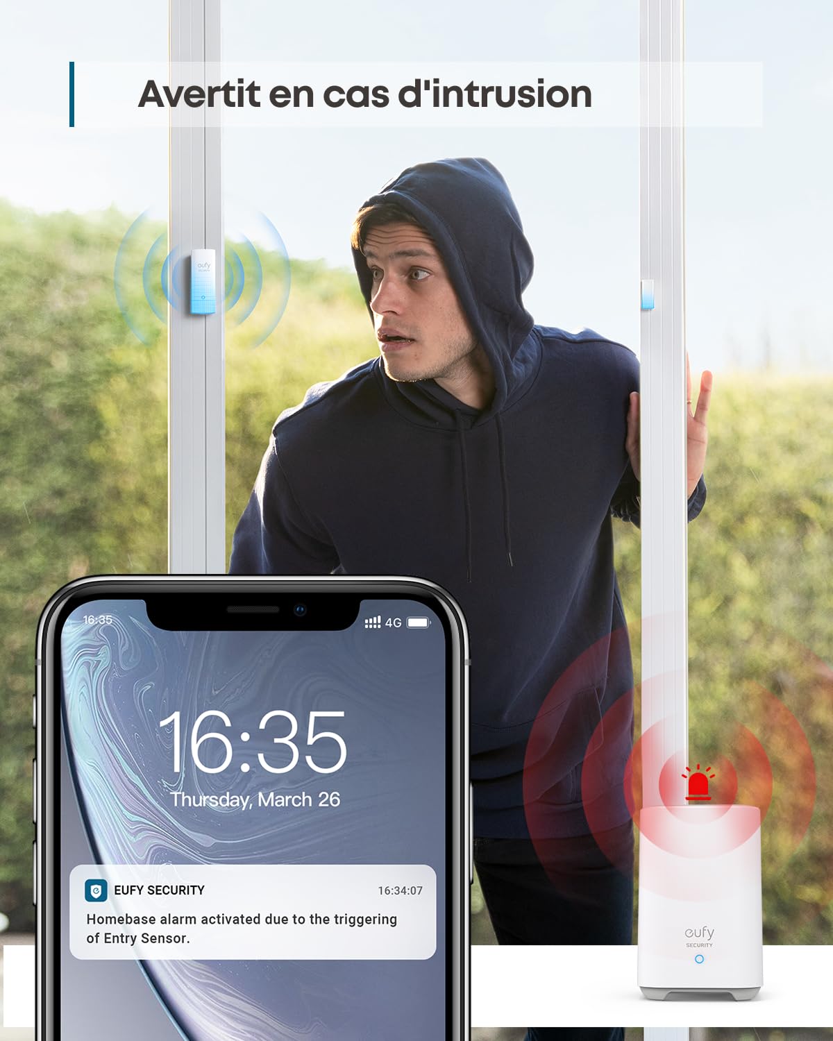 eufy Security Kit Alarme Domestique 5 Pièces, Sécurité Domestique, Clavier, Détecteur de Mouvement, 2 Capteurs d'Entrée, Système d'alarme Domestique, Contrôle Via APP