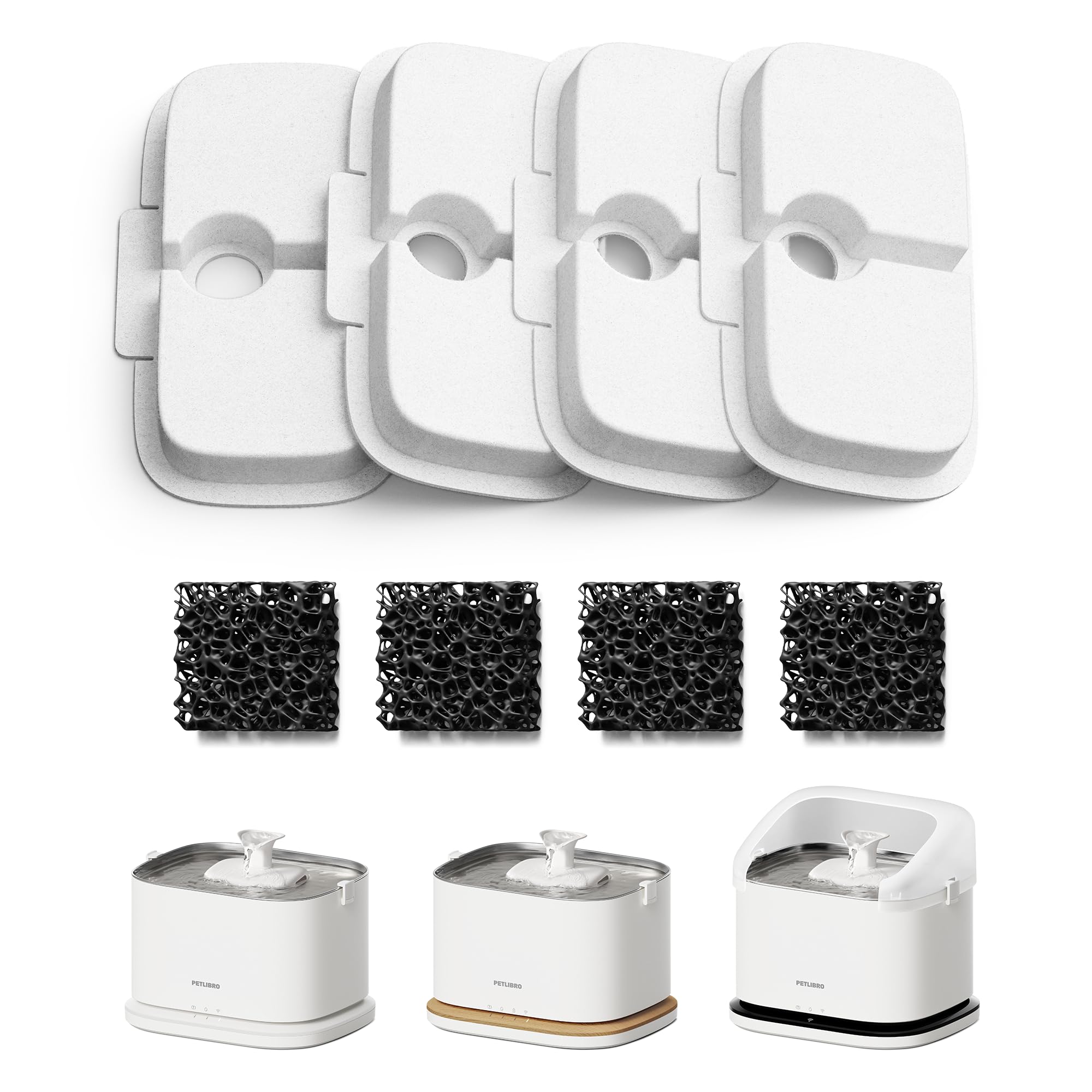 PETLIBRO Cat Water Fountain Filter, 4 Packs Cat Fountain Filter Replacement & Sponges for Dockstream WF106/WF116/WF105/WF115/WF005, 2-Month Set Easy-Swap for PETLIBRO Pet Fountain