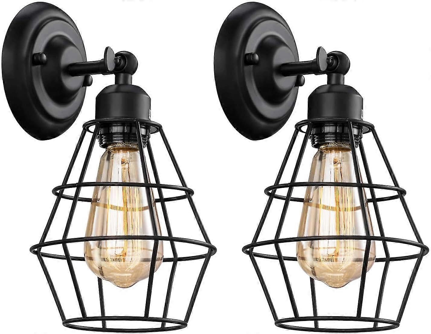 Joyhappst Image Color Industrial Wall Sconce, 2 Pack, Vintage Wire Cage Wall Lighting Sconce, Farmhouse Wall Lighting Fixture For Bedroom, Headboard,Garage, Porch