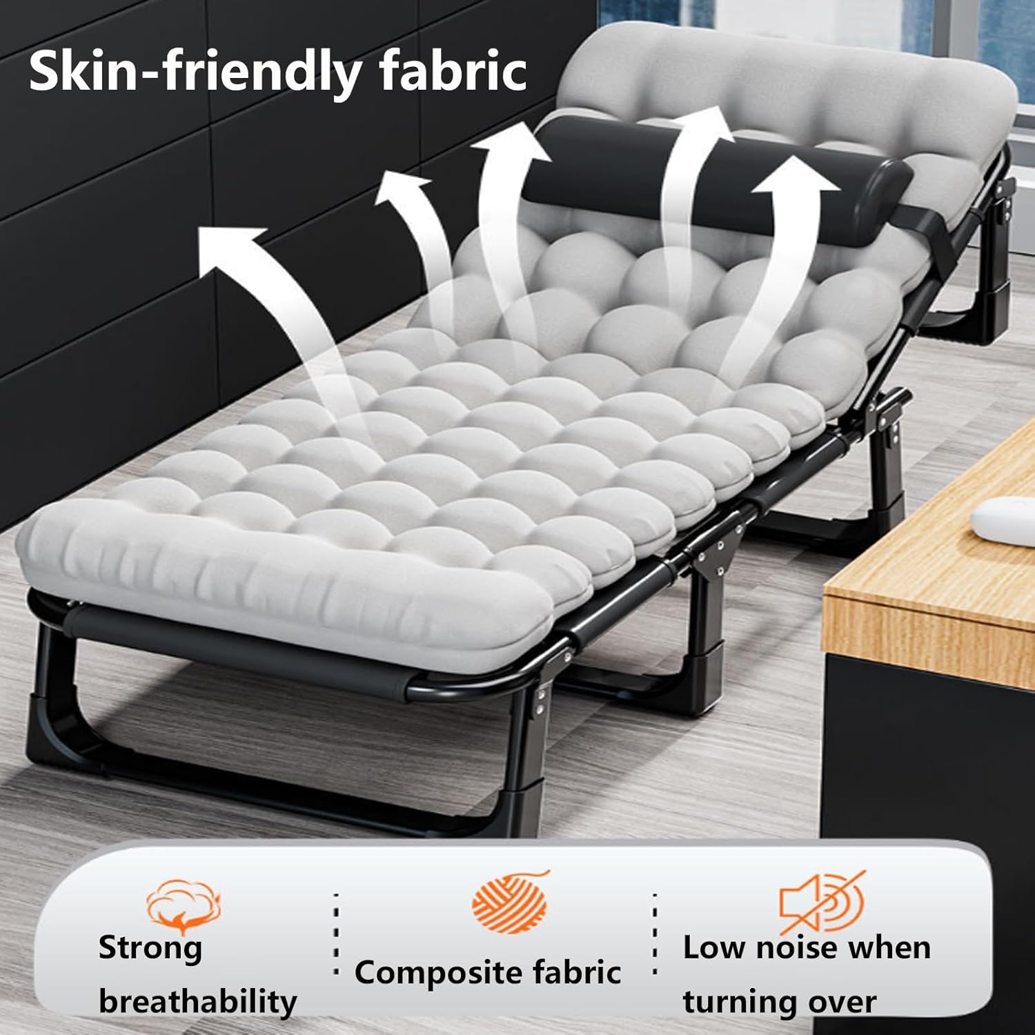 Folding Bed with Mattress, Foldable Camping Cot for Adults Portable Guest Beds with 4 Adjustable Positions for Home Office Indoor Outdoor Camp Beach Vacation(190 * 68 * 28cm)