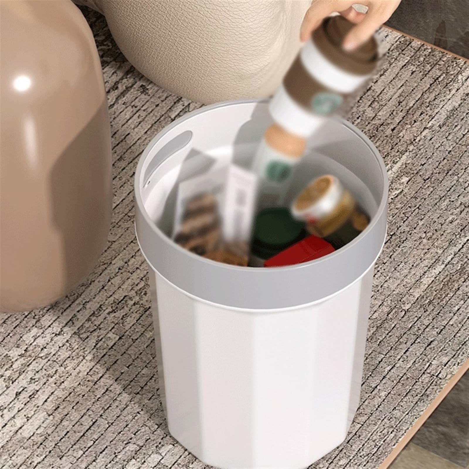 Cubo de la Basura Papelera de Tiro Recto, Papelera con aro presión, plástico Apta for papeleras Cocina, Oficina y hogar(Orange)