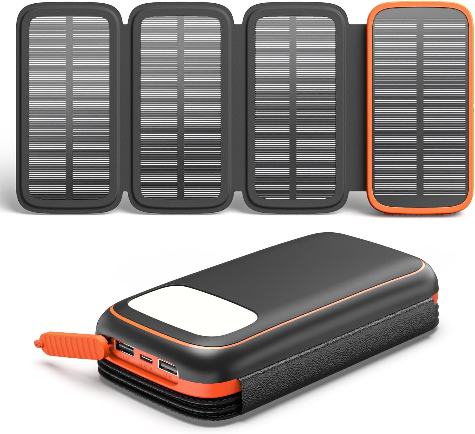 CONXWAN Solar Charger Power Bank: 27000mAh Portable Outdoor Solar Battery Charger with 3 USB Outputs USB C External Backup Battery Pack with 4 Foldable Panels Compatible with Smart Phone Tablet
