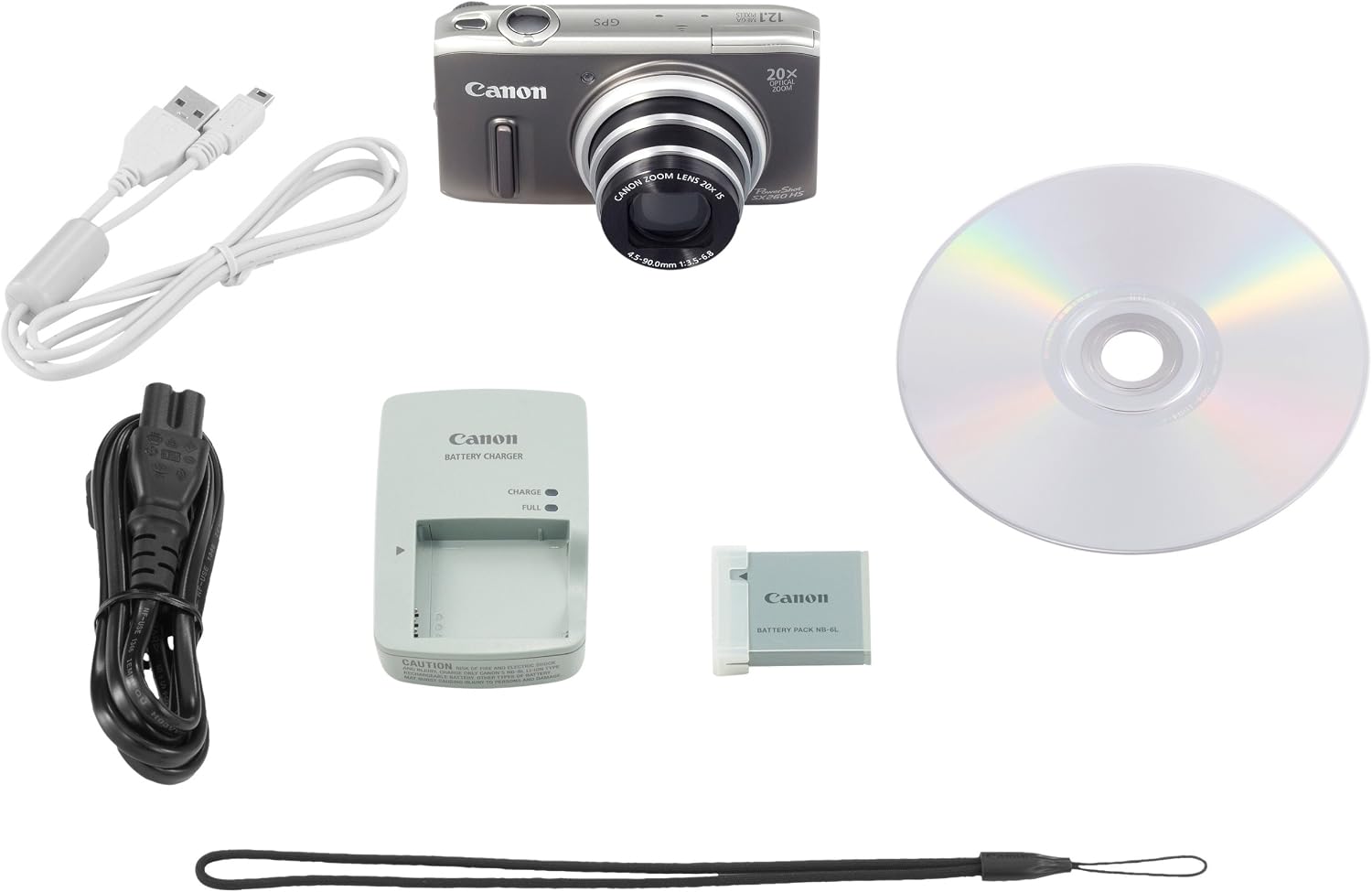 Canon PowerShot SX260 HS 12.1 MP CMOS Digital Camera with 20x Image Stabilized Zoom 25mm Wide-Angle Lens and 1080p Full-HD Video (Gray)