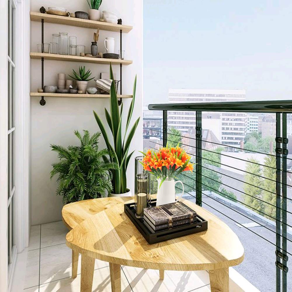 MHMJON 4 Pieces Artificial Oriental Lily Sprays Plastic Tiger Lily Bushes Fake Flowers Indoor Outdoor Home Garden Party Wedding Decoration