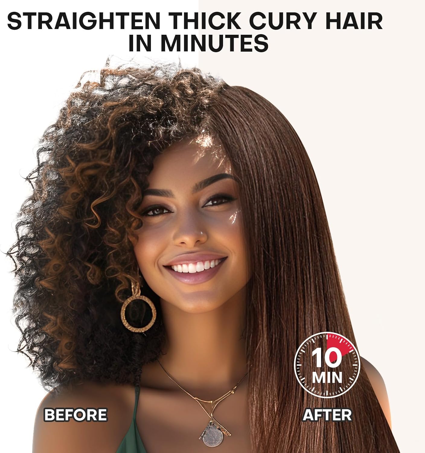Hair Straightener Brush- Hair straighteners for Women, Ceramic Ionic Straightener Comb with Less Frizz | 20s Fast Heating | 2 in 1 Flat Iron Brush Dual Voltage Travel, Champagne