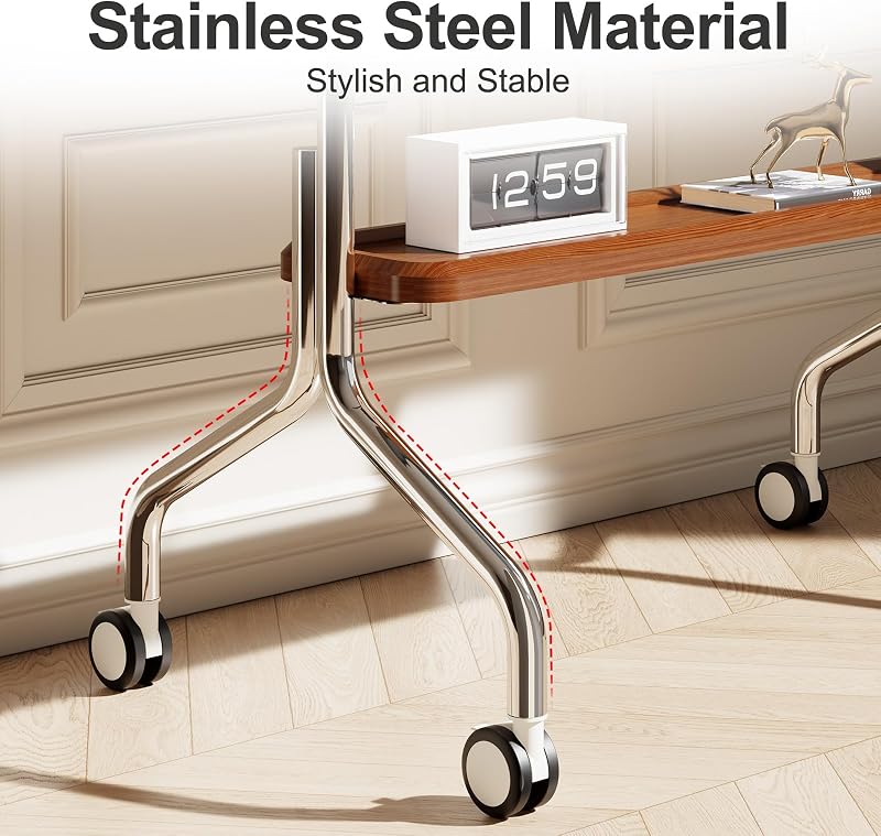 Easel Rolling TV Stand for 32-75" TVs, Stainless Steel TV Cart with Shelf image 6