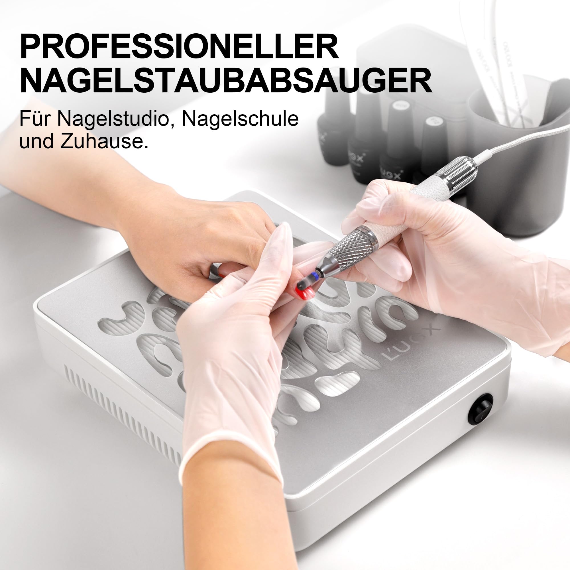 L’UGX Professionelle Staubabsaugung für Nägel, 650Pa Profi Absaugung, 4500 U/min Bürstenloser Motor, Leise, Für Maniküre & Pediküre, inkl. 30 Filterpapier - 608S