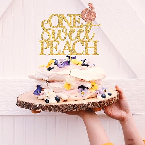 Miniatura 5 de Miss Onederful One Sweet Peach Cake Topper, decoración de cumpleaños, 1 purpurina dorada y rosa
