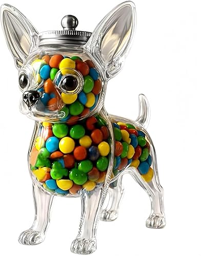 Nazada Chihuahua Candy Jar, Dog Cookie Jar, Glass Dog Snacks Treat Container Wit