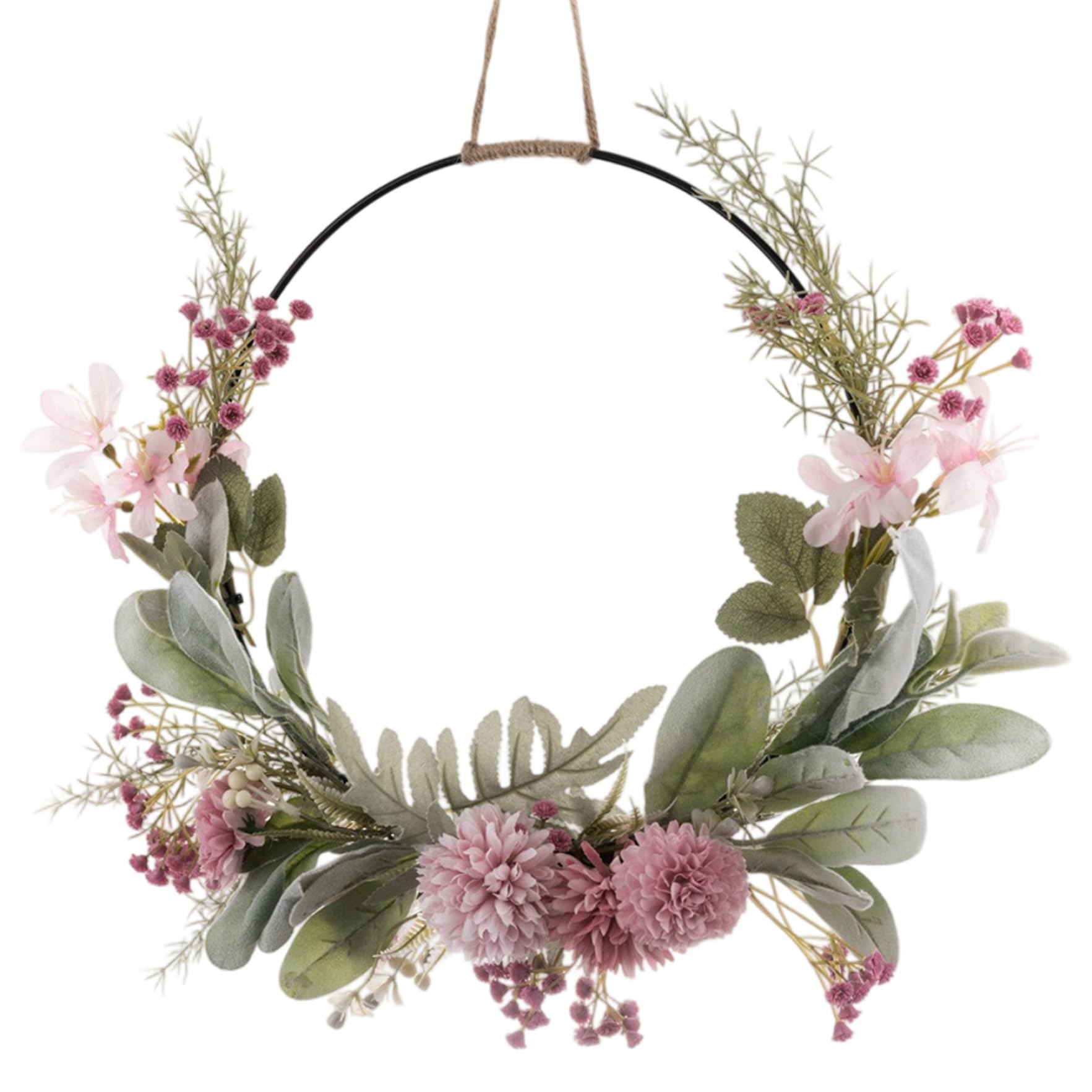 Couronne de porte artificielle fleurie de 16 pouces pour décoration murale de maison